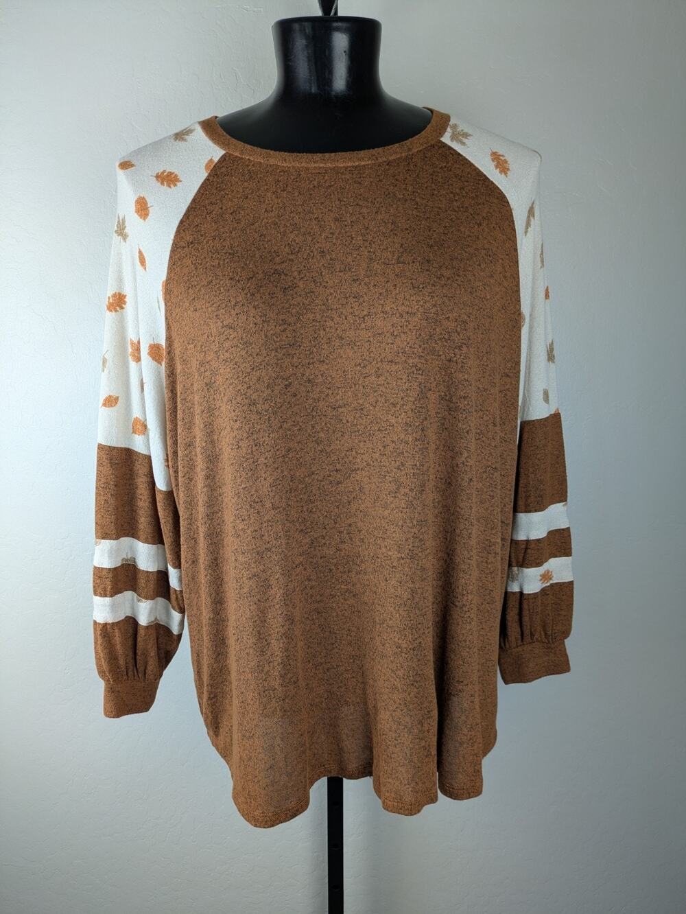 Maurices drop shoulder stretchy knit top fall leaf print